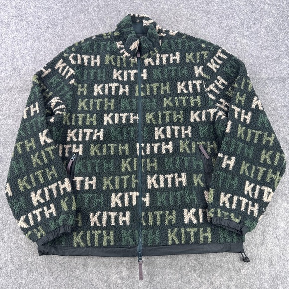 Kith Other - Kith Pinehurst Sherpa Fleece Jacket Mens Large Green All Over Kith Logo Bomber